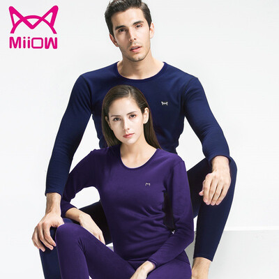 

Cat (MiiOW) [cashmere] warm underwear men and women couples plus velvet thickening autumn clothing autumn pants suit female - black M