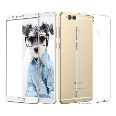 

ESCASE Shell Membrane Set Huawei Glory Play 7X Mobile Shell Mobile Set Full Screen White Teal Film All-In-One Drop Series Soft Shell Transparent