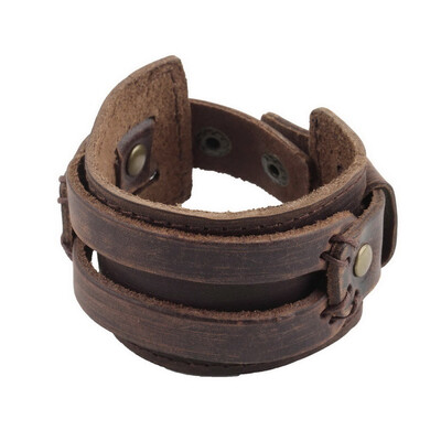 

Genuine Cowhide leather Buckle Punk wide Bracelet Wristband men boys