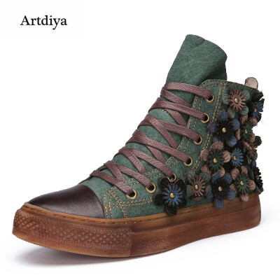 

Artdiya 2017 Autumn and Winter New Genuine Leather High Skateboard Shoes Women Boots Retro Flat Casual Ankle Boots 388-106