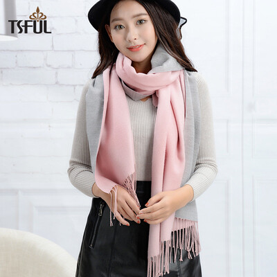 

Tsful scarf female winter long section thick dual-use imitation cashmere bib Korean version of the wild warm air conditioning shawl TS717WJB double flour gray