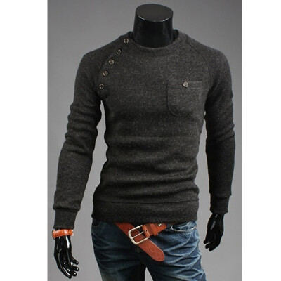 

Smoky gray New Mens fashion Sweater Irregular button stitching fashionable slim