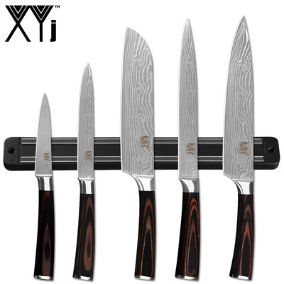 

XYj 6pcs Magnetic Knife Holder Set Stainless Steel Knives Damascus Pattern Blade Chef Knife