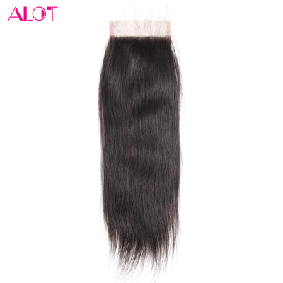 

ALOT Lace Closure Peruvian Straight Virgin Human Hair Closure With Baby Hair 8-20 " Natural Color 4"x4" Three / Middle /Free Part