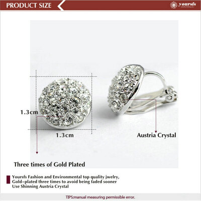 

Yoursfs® 18K White Gold Plated Classics Round Clip on Earrings Use Austrian Crystal Fashion Jewelry