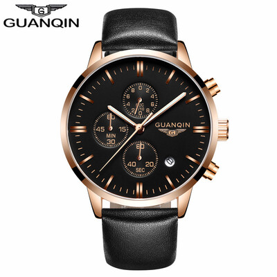 

GUANQIN Mens watch top brand luxury chronograph luminous fashion mens sports leather quartz watch