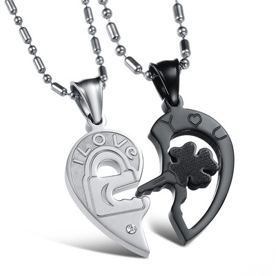

Fashion Valentine Gift Lock And Key Couples Necklaces Black White Titanium Stainless Steel Heart Pendant For Women Men OGX845