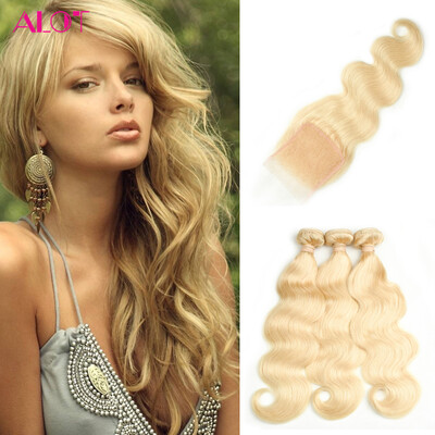 

Peruvian Blonde Bundles Color #613 Body Wave Human Hair Weave Ear to Ear 13*4 Blonde Lace Closure with Bundles with Baby Hair
