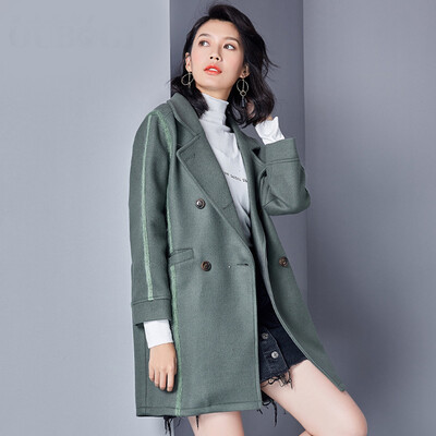 

City plus CITYPLUS 2017 winter new style women women retro double-breasted coat wild long woolen coat CWWT179569 green L