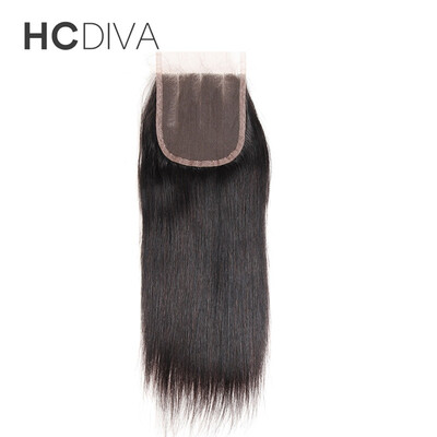 

HCDIVA Hair Products Straight Human Hair 3 Bundles With Closure Brazilian Human Hair With Lace Closure