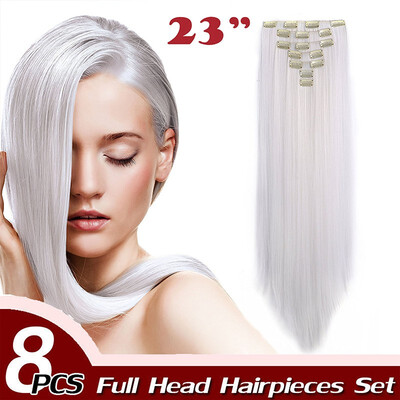 

Curly Full Head Clip Synthetic in Hair Extensions 8 Piece 18 Clips Hairpiece Long Wave for Women