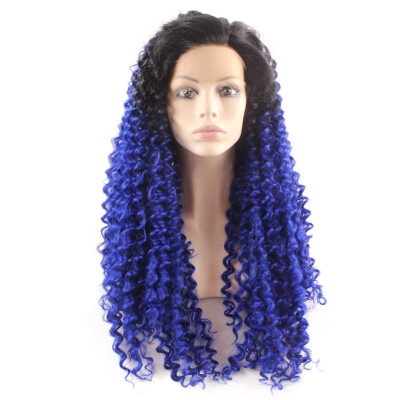 

Afro Curly Black Root Ombre Blue Synthetic Lace Front Wig