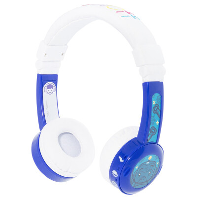 

BUDDYPHONES InFlight Student Kids Headphones Travel Edition Fold-In Microphone Learn English Protect Listening Kids Cute Gifts Blue