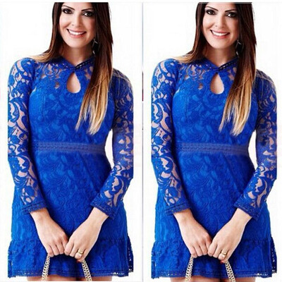 

Women Dress Long Sleeve Slim Lace Round Neck N03