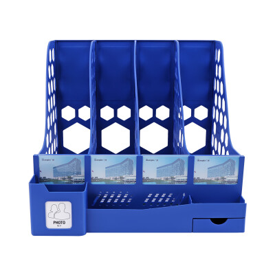 

GuangBo Multi-function pen holder with four quad data frame file box file basket blue WJK9269