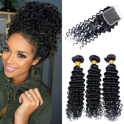 

Brazilian Deep Wave With Closure 8A Brazilian Virgin Hair 3 Bundles With Closure Brazilian Deep Curly Virgin Hair With Closure