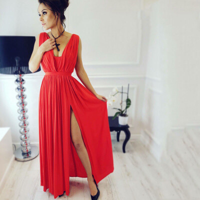 

Lovaru ™ Women Beach Party Dress Girl Fashion Cute Red Black Blue Casual Split 2017 Ukraine Floor-Length Vintage Maxi Women Dress