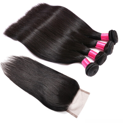 

Peruvian Straight Hair Closure Peruvian Virgin Hair Straight With Closure 3 Bundles Straight Human Hair Silk Closure High Feedback