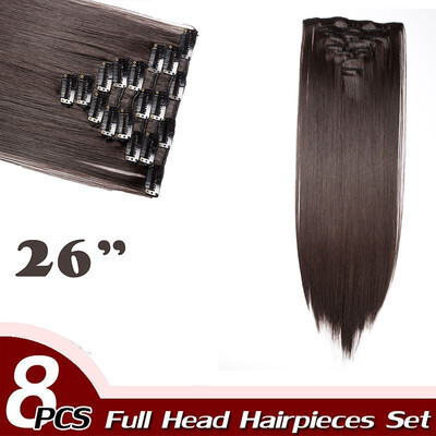 

Curly Full Head Clip Synthetic in Hair Extensions 8 Piece 18 Clips Hairpiece Long Wave for Women
