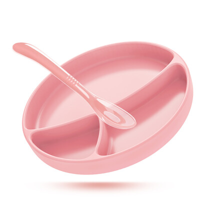

Ayin childrens tableware baby compartment plate silicone sucker bowl spoon set baby food supplement bowl 2 piece set pink
