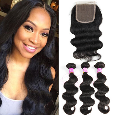 

Fastyle Malaysian Body Wave Extension 3 Bundles With 1 Free Part Lace Closure Unporcessed Virgin Human Hair Weave Weft & Closure