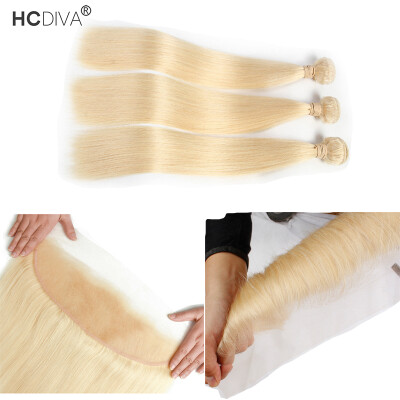 

HCDIVA Brazilian Virgin Hair Straight Color 613 Blonde Weave 3 Bundle Deal with Lace Frontal Honey Blonde Hot Sale Products