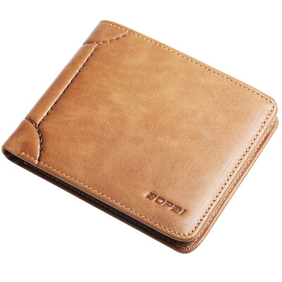 

Bo brand Bopai thin wallet mens short wallet first layer cowhide fashion vertical section business casual tide khaki 715-006392