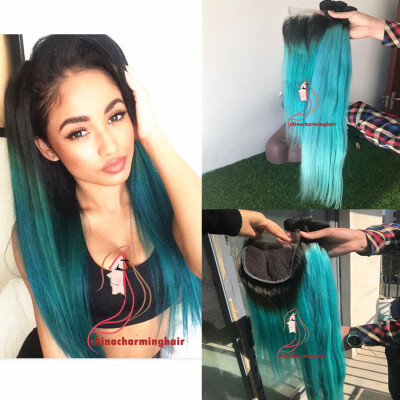 

Ombre 1Bteal Brazilian silky straight With Lace Closures Remy Human Hair Weave Bundles With Closure 44 3 Bundles With Closure