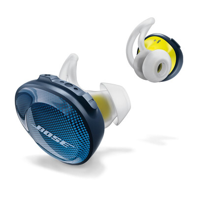 

Bose SoundSport Бесплатная реальная беспроводная Bluetooth-гарнитура - Midnight Blue с лимонными желтыми спортивными наушниками