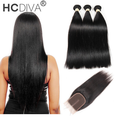 

HCDIVA Malaysian Straight Hair With Closure 3 Bundles With Closures Cheap Human Hair With Closure Piece Straight Hair Weave