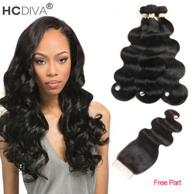 

HCDIVA Malaysian Body Wave Hair 3 Bundles With Lace Closure Malaysian Virgin Hair With Closure Unprocessed Human Hair With Closure