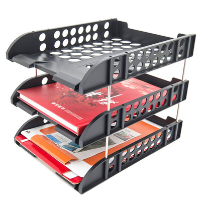 

Jinlongxing Glosen stable three-layer file tray table file rack data collation file box student desk storage file basket bar black C2117