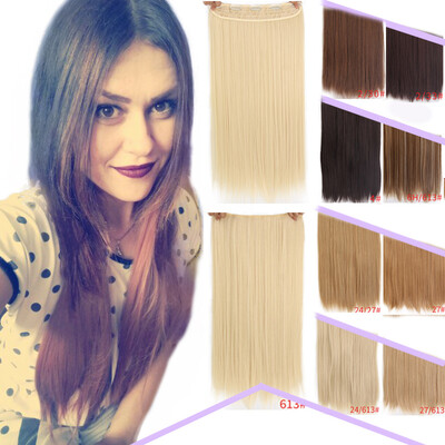 

22 inch55cm Long Straight Women Clip in Hair Extensions Black Brown High Tempreture Synthetic Hairpiece