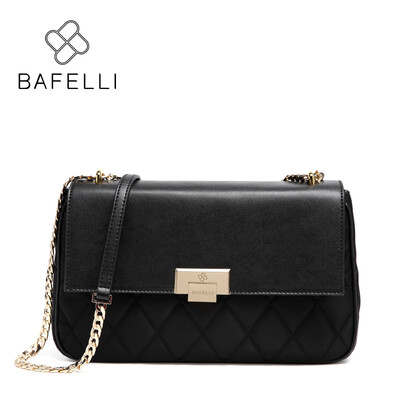 

BAFELLI handbags split leather with nylon diamond lattice shoulder bag black gray patchowork bolsa feminina women messenger bags