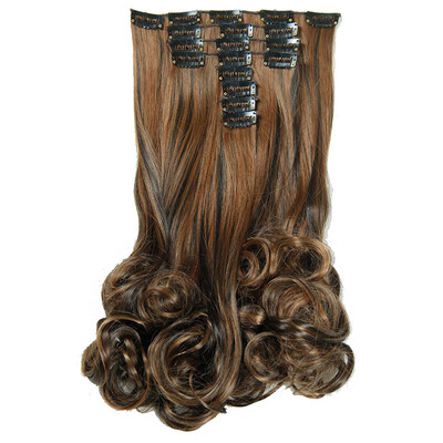 

AISIHAIR 16Colors Clip в наращивании волос8шт / комплект 22 дюйм 55 см Длинные волнообразные жаропрочные наконечники