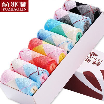 

Yu Zhaolin 8 pairs of socks female candy color sports tube stockings cotton weaving sweat-absorbent breathable cotton socks candy Lingge tube stockings