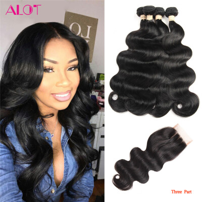 

Alot Hair Brazilian Virgin Hair Body Wave 4 Bundle с кружевным закрытием 4 * 4 дюйма 100% Реальный необработанный комплект человеческих волос с закрытием