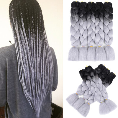 

5 Pieces 2 Tone Ombre Braiding Hair Crochet Braids Synthetic Hair Extensions 24 Inch Black-Grey