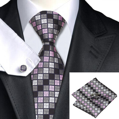 

n-0482 Vogue мужчин шелковым галстуком набор plaids & проверок галстук платок запонки набор связей для мужчин официальный свадебный бизнес оптом