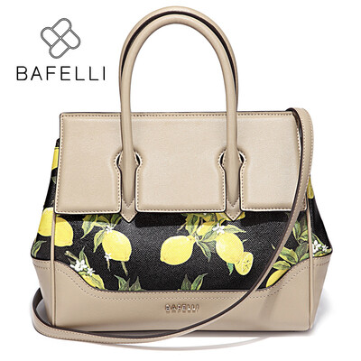

BAFELLI split leather lemon printing Briefcases autumn and winter bolsa feminina black bags handbags women famous brands bag