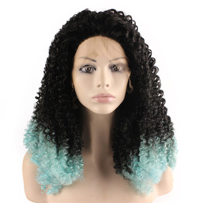 

Iwona Synthetic Hair Lace Front Afro Curly Blue Tip Black Ombre Wig