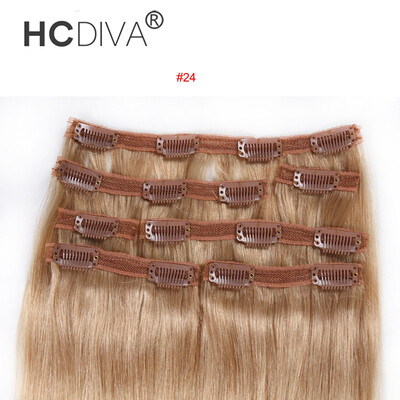 

HCDIVA Human Hair 18 inch 45cm Long Straight Women Clip in Hair Extensions 100 gramsPackage 7PcsSet 5 Colors Available