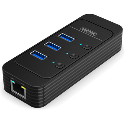 

(UNITEK) Y-3074BK USB3.0 до RJ45 Гигабитный Ethernet высокоскоростное расширение трех концентраторов HUB 1,2 метра коммутатор свет кабеля кабель сетевой дистрибьютор черный