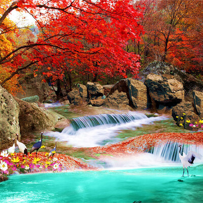 

Китайский стиль 3D настенная роспись настенная бумага Природный ландшафт Xiangshan Red Leaves Crane Фото обои Mural 3D Room Пейзаж