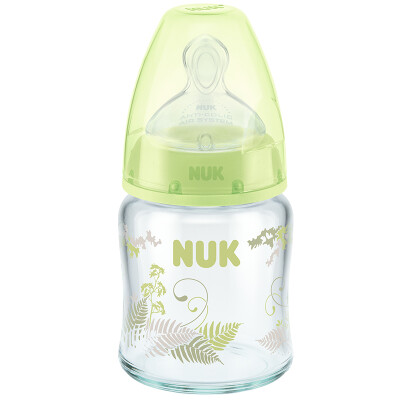 

NUK wide-bore glass bottle baby baby bottle 120ml with anti-flatulence silicone nipple 0-6 months round hole green Germany imported