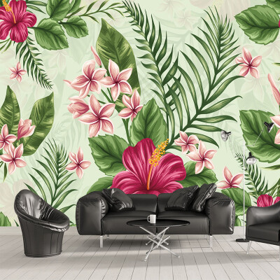 

Custom Mural Wallpaper Hand Painted Tropical Rainforest Plant Flowers Banana Leaves Living Room Bedroom Wall Art Photo Wallpaper