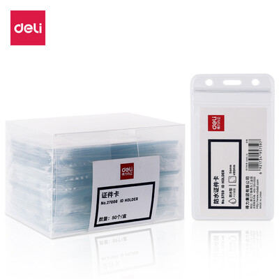 

Deli deli 50 waterproof vertical ID card holder work permit transparent bus card set employee card 27006