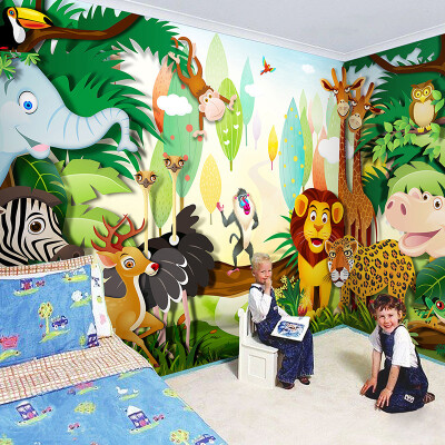 

Custom 3D Wall Mural Wallpaper Cartoon Animals World For Children Lion Elephant Monkey Photo Wallpaper Kids' Bedroom TV Backdrop