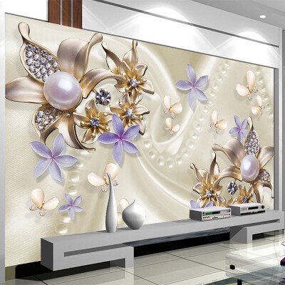 

3D Stereo Relief Pearl Diamond Butterfly Flower Mural Wallpaper Living Room TV Sofa Background Wall Paper Modern Romantic Decor