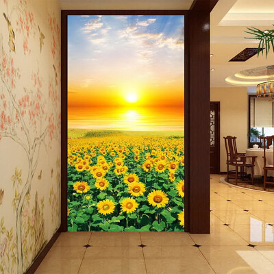 

3D Wall Mural Sunset Sunflowers Field Photo Wallpaper Scenery For Walls Countryside Styl Living Room Entrance Wall Paper Custom